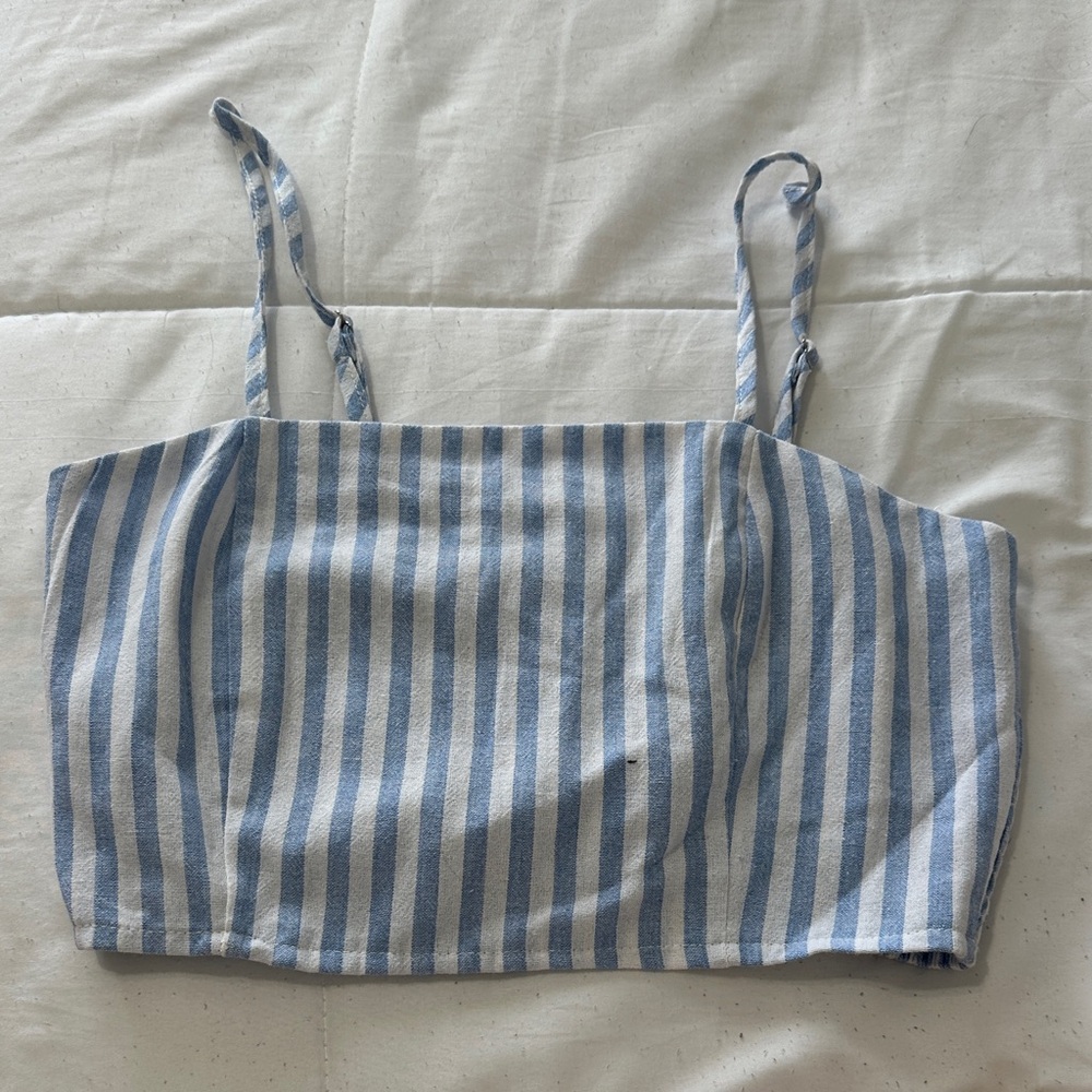 Blue and White Striped Crop Top